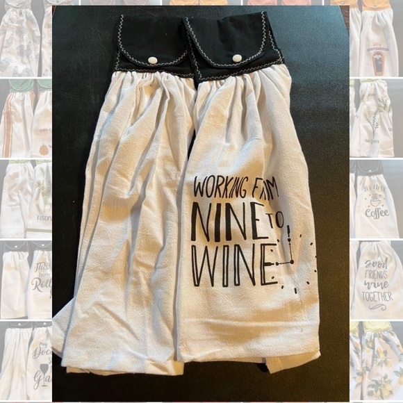 Working From Nine To Wine Hanging Dish Towel, Set of 2 - Picture 1 of 2